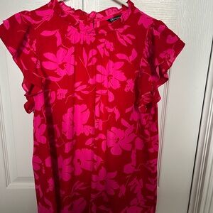 PrettyGarden Red & Pink Floral Ruffle Sleeve Blouse